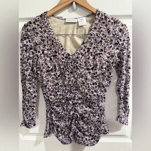 Worthington Lavender Lace Overlay Ruched Animal Print Cheetah Blouse Y2K 90s